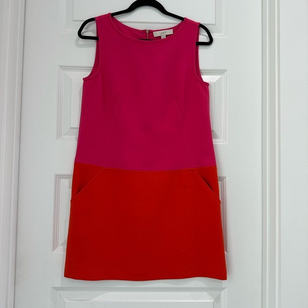 Colorblock Sleeveless Dress - Pink and Red